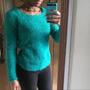 Green fuzzy sweater